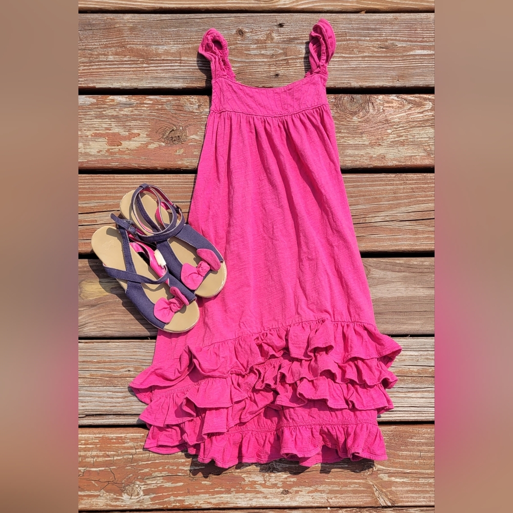 Pink Ruffled Kids Sun Dress Size 6/7 Wedge Shoes Size 3 Girls